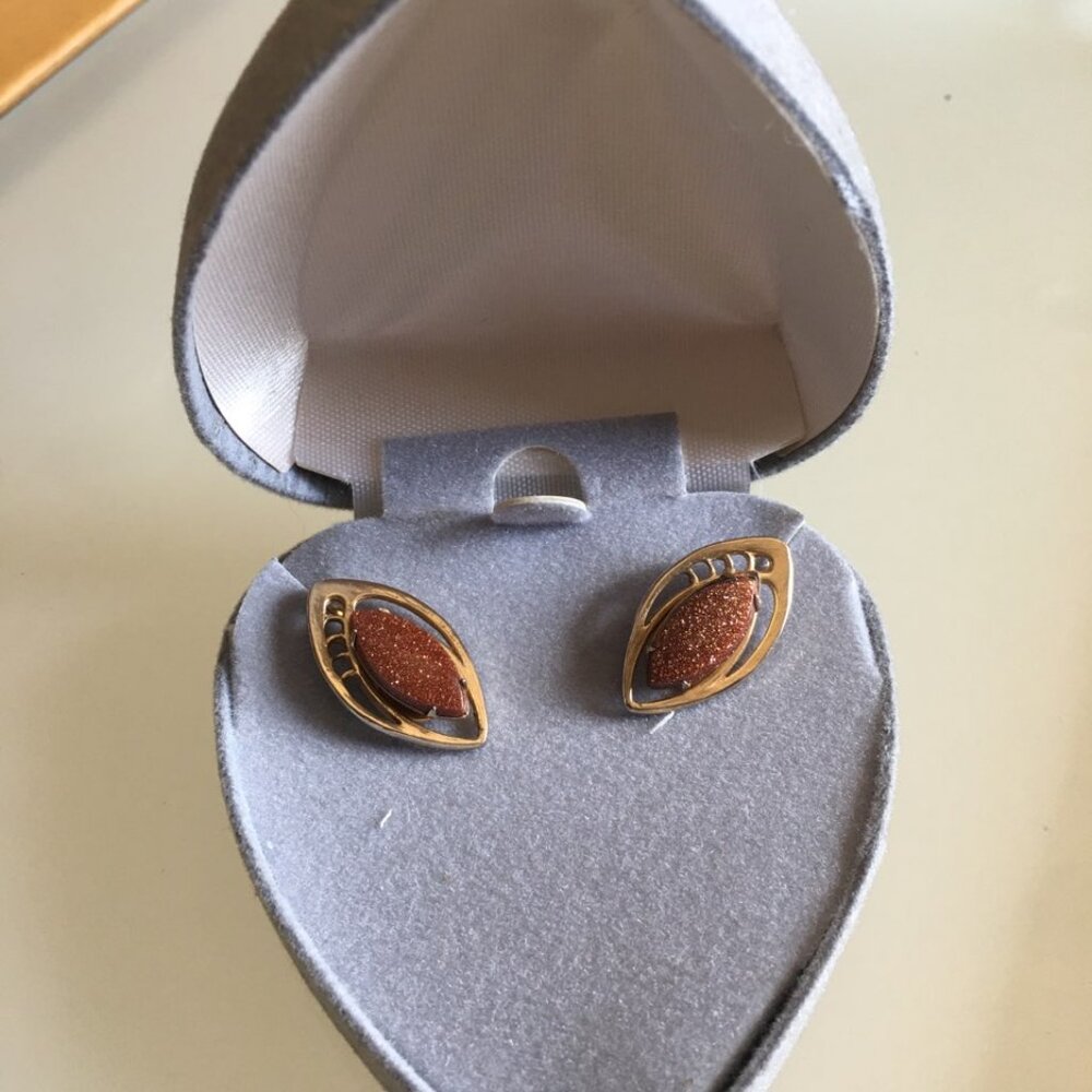 Vintage Goldstone Copper Glitter Earrings